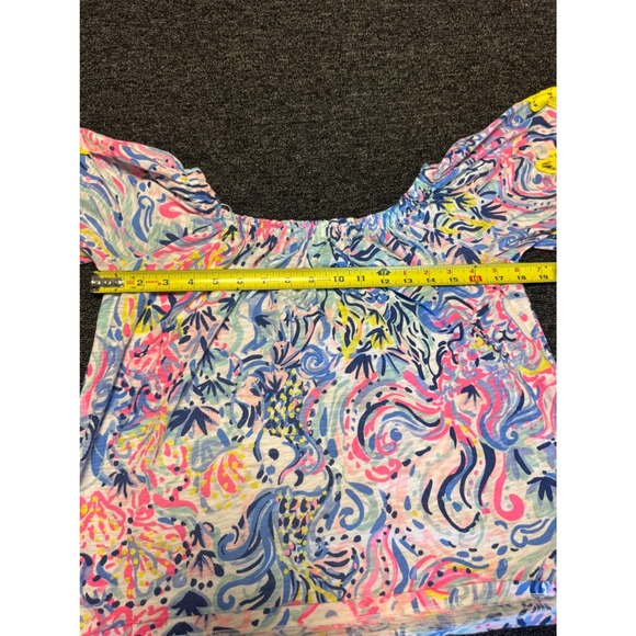 Lilly Pulitzer Zaylee Off The Shoulder Boho Lace Trimmed Tropical Print Top XS - Picture 7 of 8